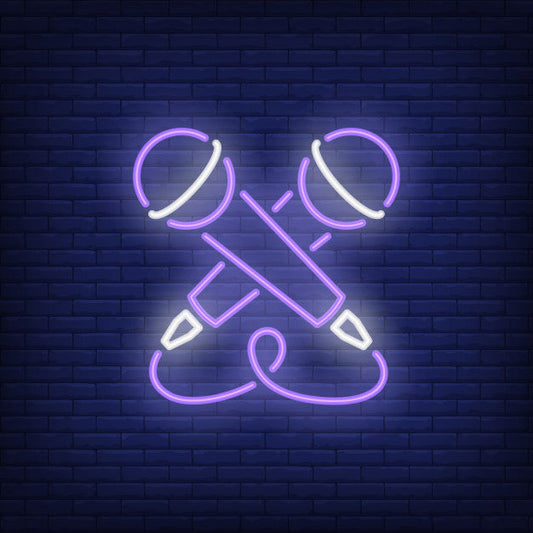 Crossed Microphones Neon Sign