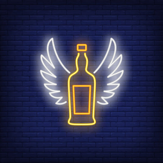 Whiskey Bottle With Angel Wings Neon Sign