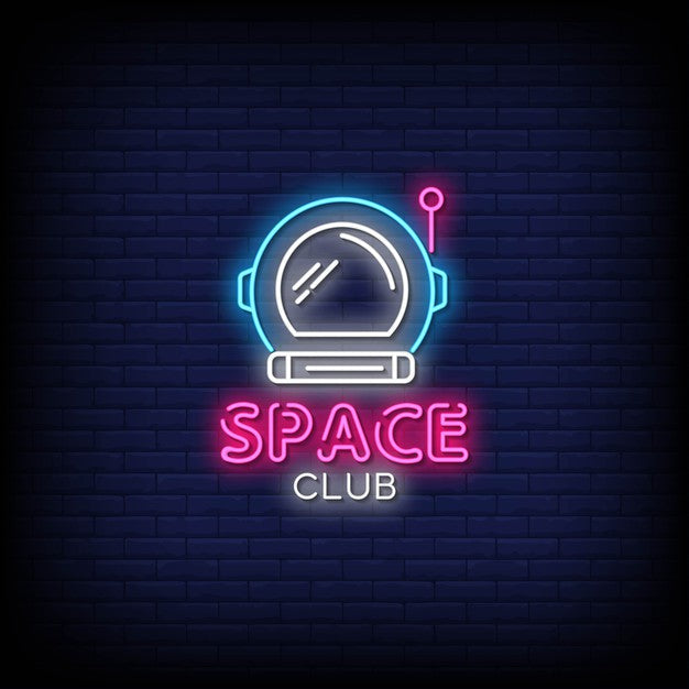 Signo de neón del club espacial